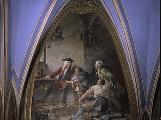 Böttger pokazuje Augustowi Mocnemu swoją tajemnicę. Malowidło ścienne, Paul Kießling. Zdjęcie: Dieter Krull